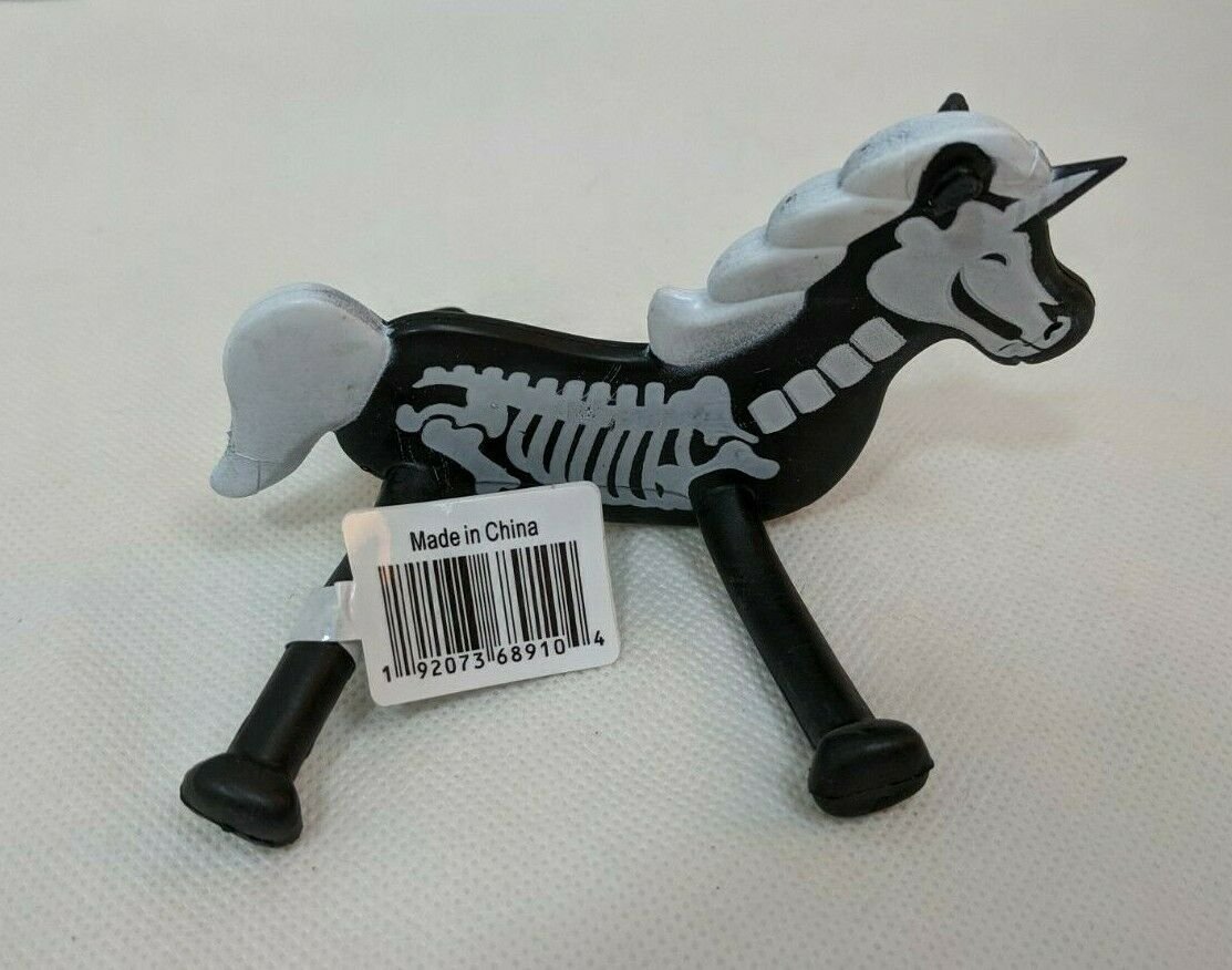 Bendy White Skeleton Unicorn Pony Halloween Toy 4" Tall Oriental Trading Co.