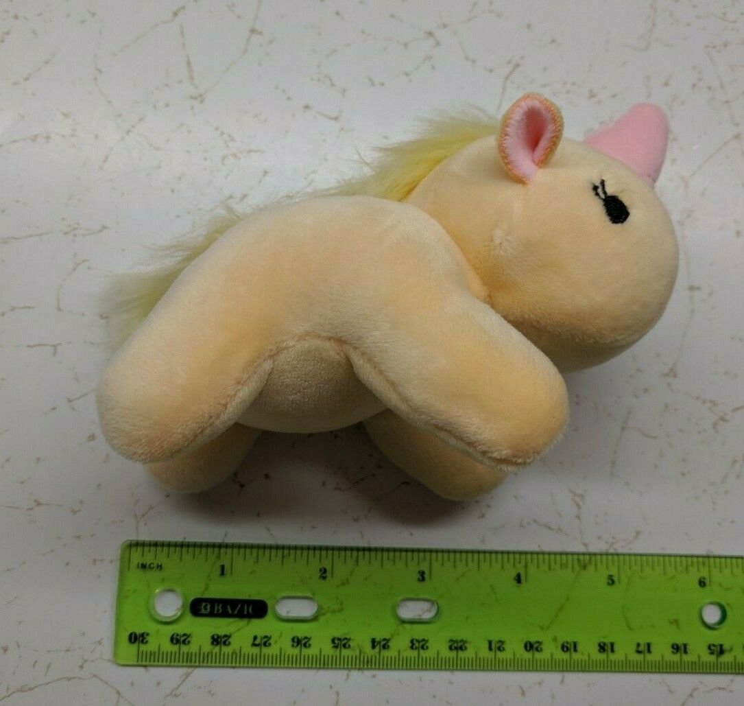 Yellow Chubby Unicorn Pony Plush Keychain 5" Long Pink Horn, Super soft!