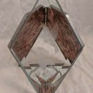 Votive/Tea Light Candle Holder 3-sided Etched Hummingbird & Flower Mirror Base