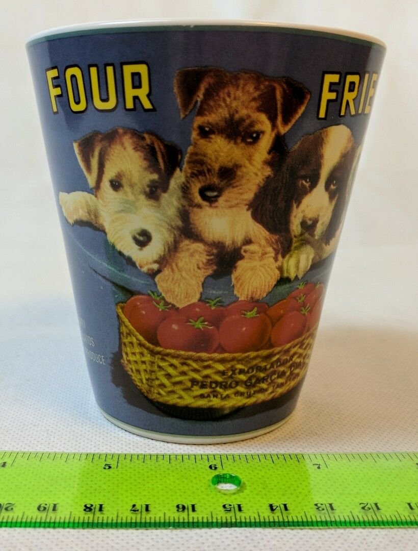 Sakura Oneida Vintage Labels Four Friends Puppy Dogs Tomatoes Coffee Cup