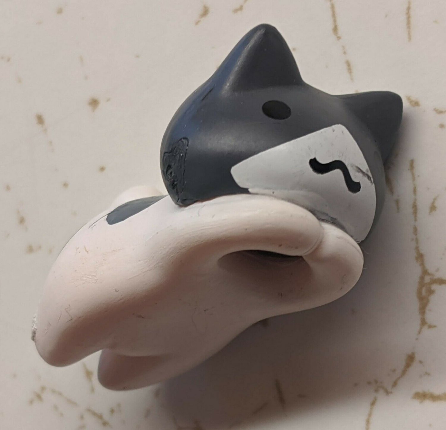 White/Gray Laying Flat Cat Mini Figurine Doll Pet Dollhouse Prop 1.25" Long