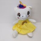 Unicorn Pony Plush Stuffed Animal Rag Doll Yellow Rainbow Dress 12" Long