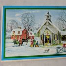 Christmas Originals Holiday Card Unused Vintage Old Time Church, Barn, Glitter