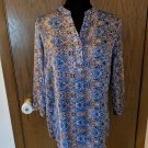 The Limited M Blue Coral Tan Black Irregular Spots Polyester Blouse Womens