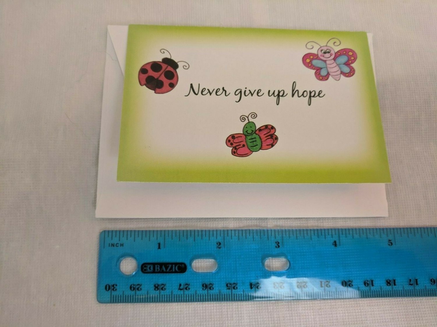 Mini Blank Note Card Never give up hope Ladybug Butterflies