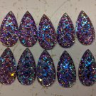 Purple Faceted Teardrop Flatback Scrapbook Craft Embellishment Lot of 10  3cm