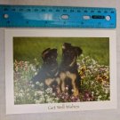 Get Well Wishes Card German Shepherd Puppies in Grass/Flowers