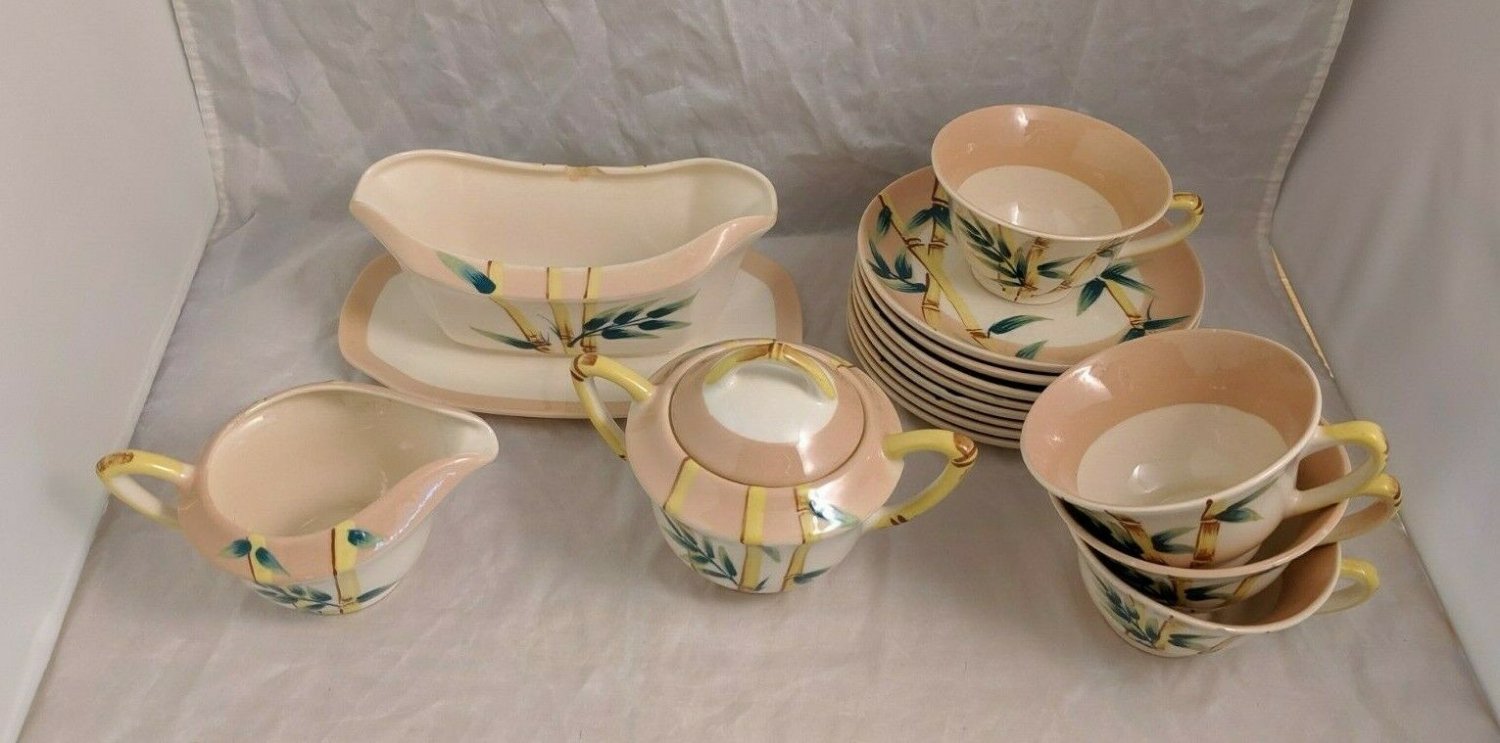 Weil Ware California Pottery BAMBOO VTG Set Gravy Boat, Cups, more *READ*