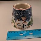 Small Ceramic Lamb Candle Shade, Rustic, Blue/Green/Brown Village in Snow