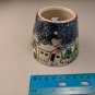 Small Ceramic Lamb Candle Shade, Rustic, Blue/Green/Brown Village in Snow