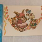 VTG Tri-fold Card w/ Bunny Family Mailing A Letter, Bluebird, Carrot Border