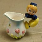 Dutch Boy Mini 3" Creamer Blue & Yellow Outfit, Pink Tulip Flowers *CHIPPED*