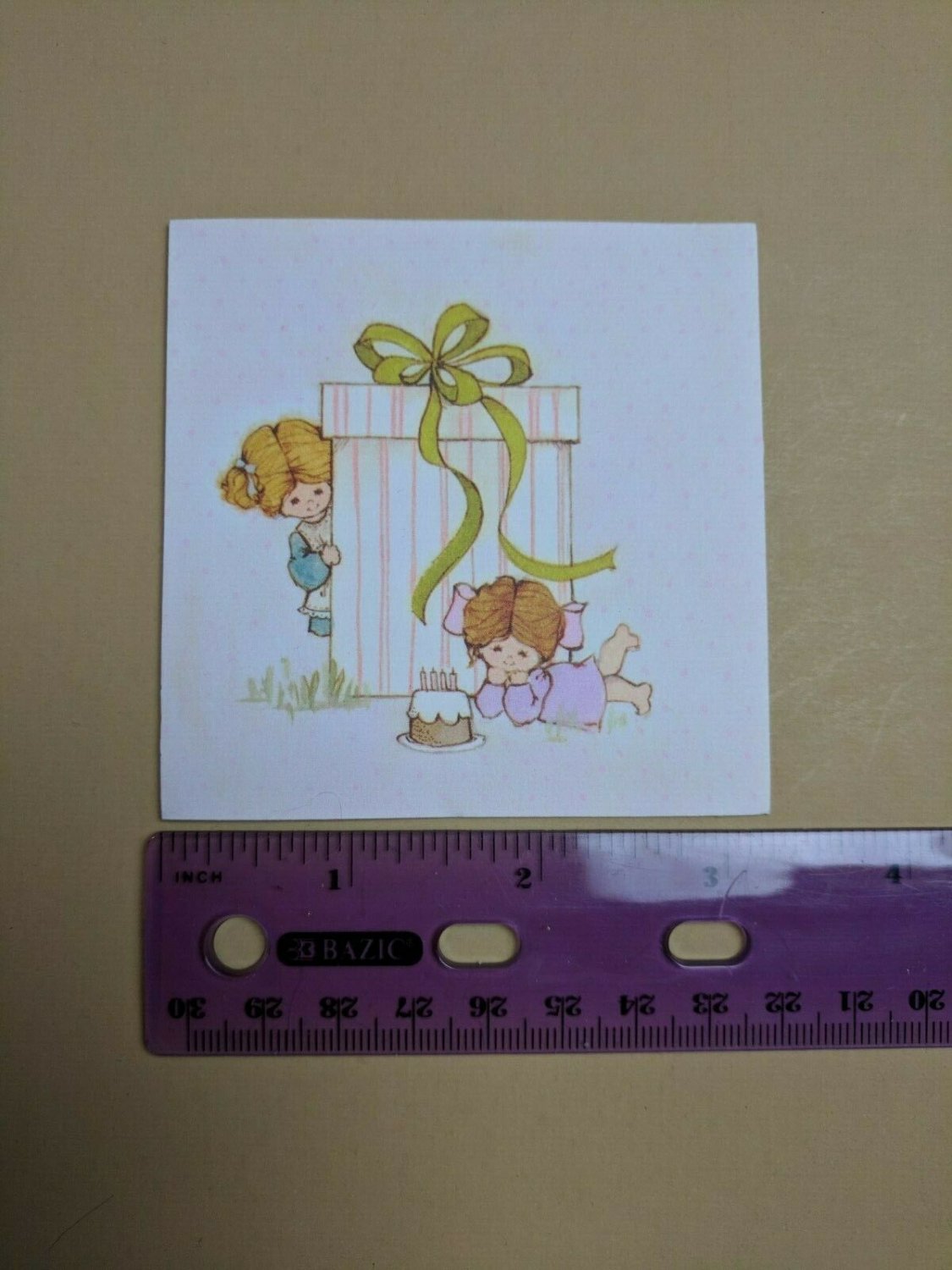 VTG Mini Gift Card Two Little Girls Birthday Cake Large Gift Box
