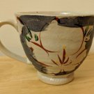 Pottery Coffee Mug Tea Cup Big Red Outlined Flowers w/ Blue, Yellow Accents