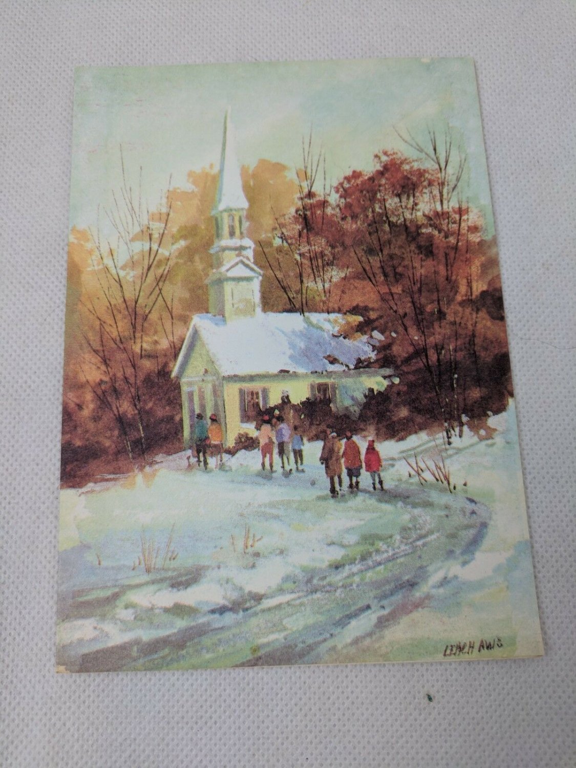 Grand Award Paper Magic Co Christmas Holiday Card Unused VTG Going to Church