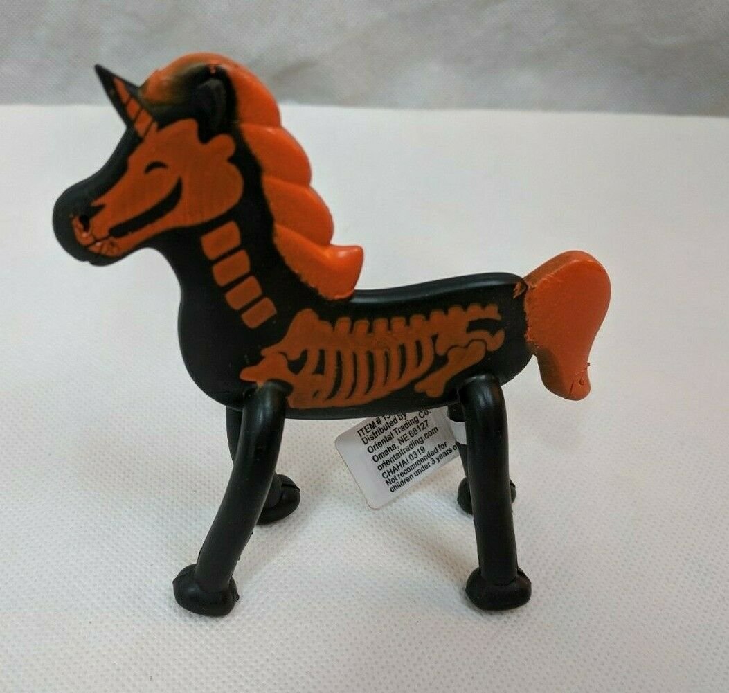 Bendy Orange Skeleton Unicorn Pony Halloween Toy 4" Tall Oriental Trading Co.