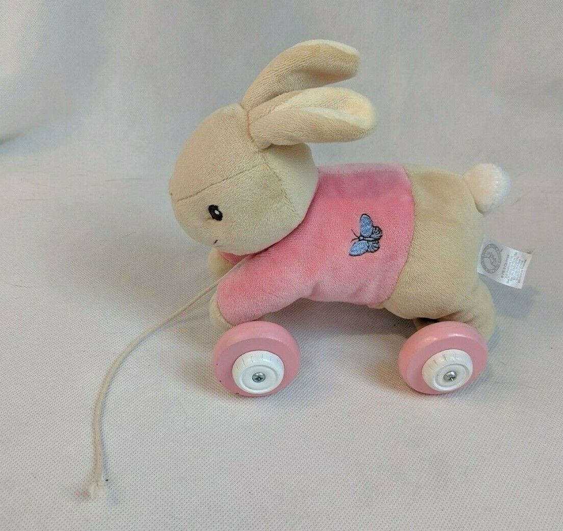 Peter Rabbit Sister Flopsy Pink Plush/Wooden Pull Along Toy 4 Wheels B-Potter