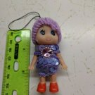 Mini Confused Girl Keychain Doll 3" Tall PURPLE Sequin Dress, Beanie Hat Cap