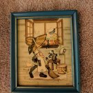 Dec Arts Condecor VTG 1970's Framed Wall Print Picture Girl in Bonnet Sweeping
