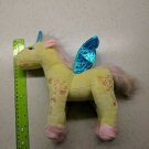 Yellow Pegasus Unicorn Pony Plush 11" Pink Hair, Blue Foil Wings & Horn *READ*