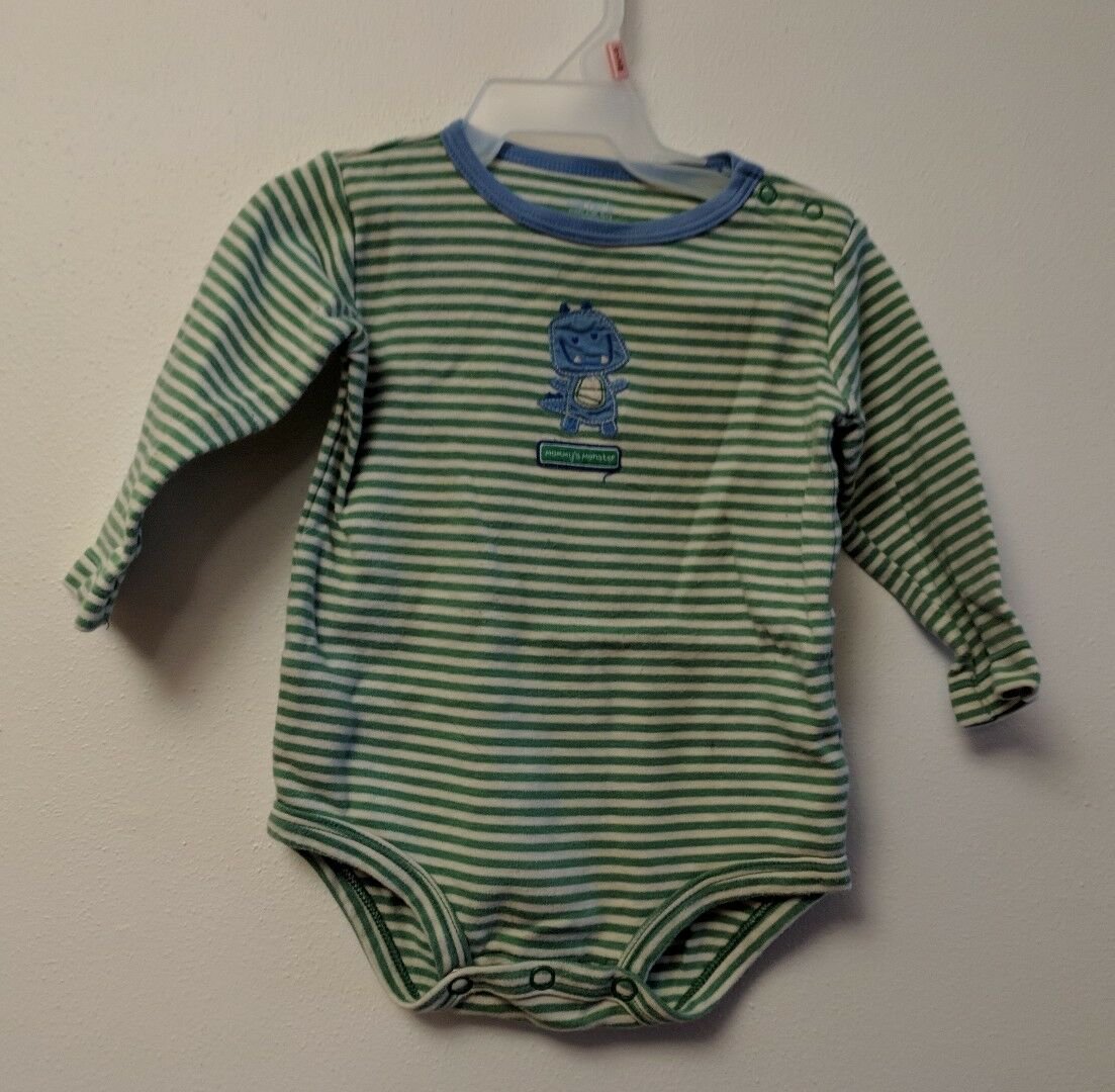 Carter's Mommy's Monster Long Sleeve Bodysuit Creeper Size 9M Boy Green Stripes