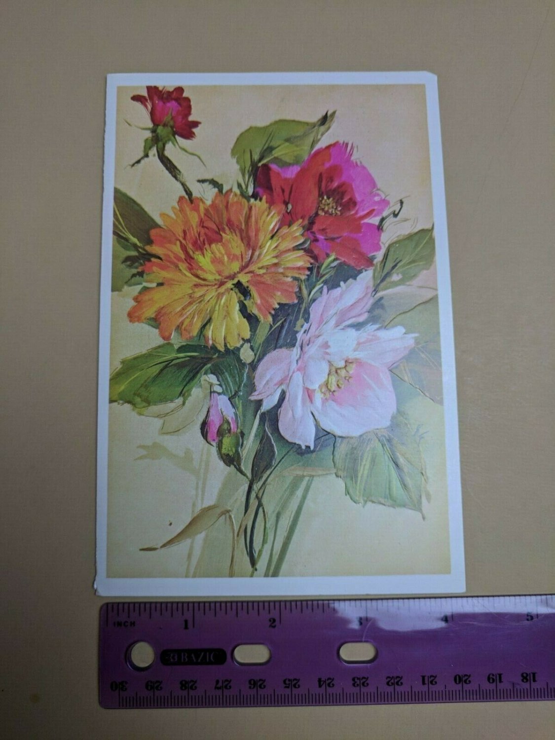 Famous Artists Studios Greeting Card VTG 1970s Thinking of You Flowers Embossed