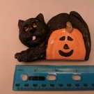 Ceramic Black Halloween Cat w/ Pumpking Magnet, chipped paint