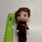 Confused Boy Keychain Doll 4.5" Groom Curly Hair Burgundy Suit w/ Red Rose