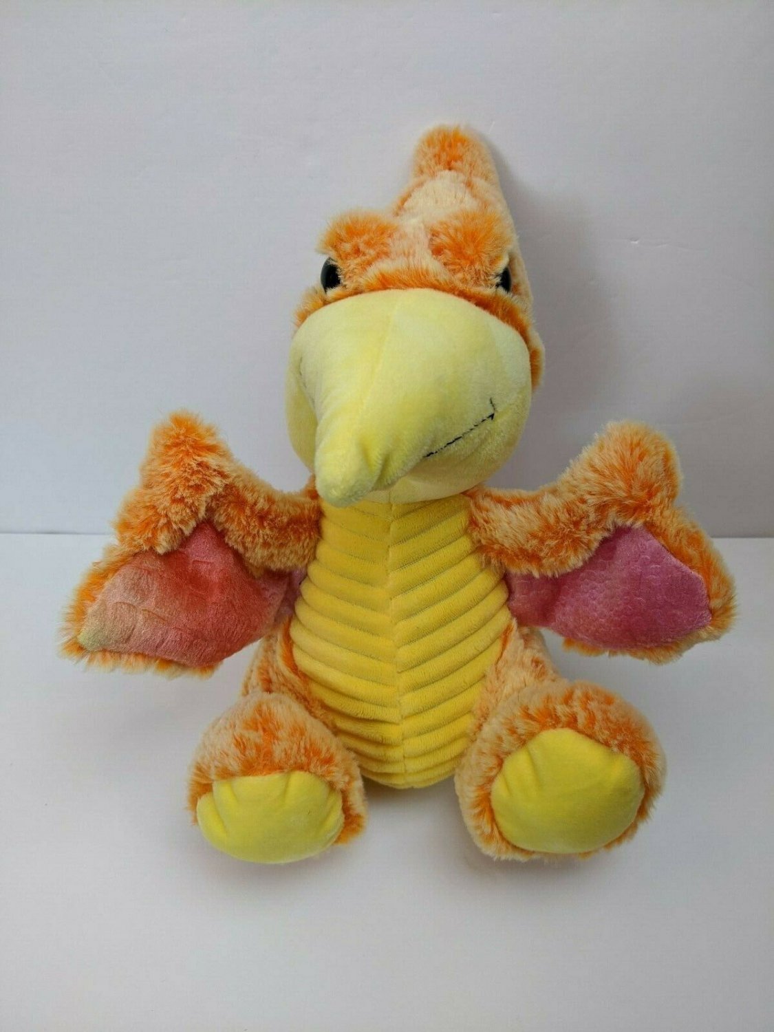 Kellytoy Plush Dinosaur Pteranodon Pterodactyl Orange/Yellow Ribbed Tummy