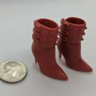 12" Fashion Doll Pair of Red Studded Buckle High-heel Boots for Curve Foot