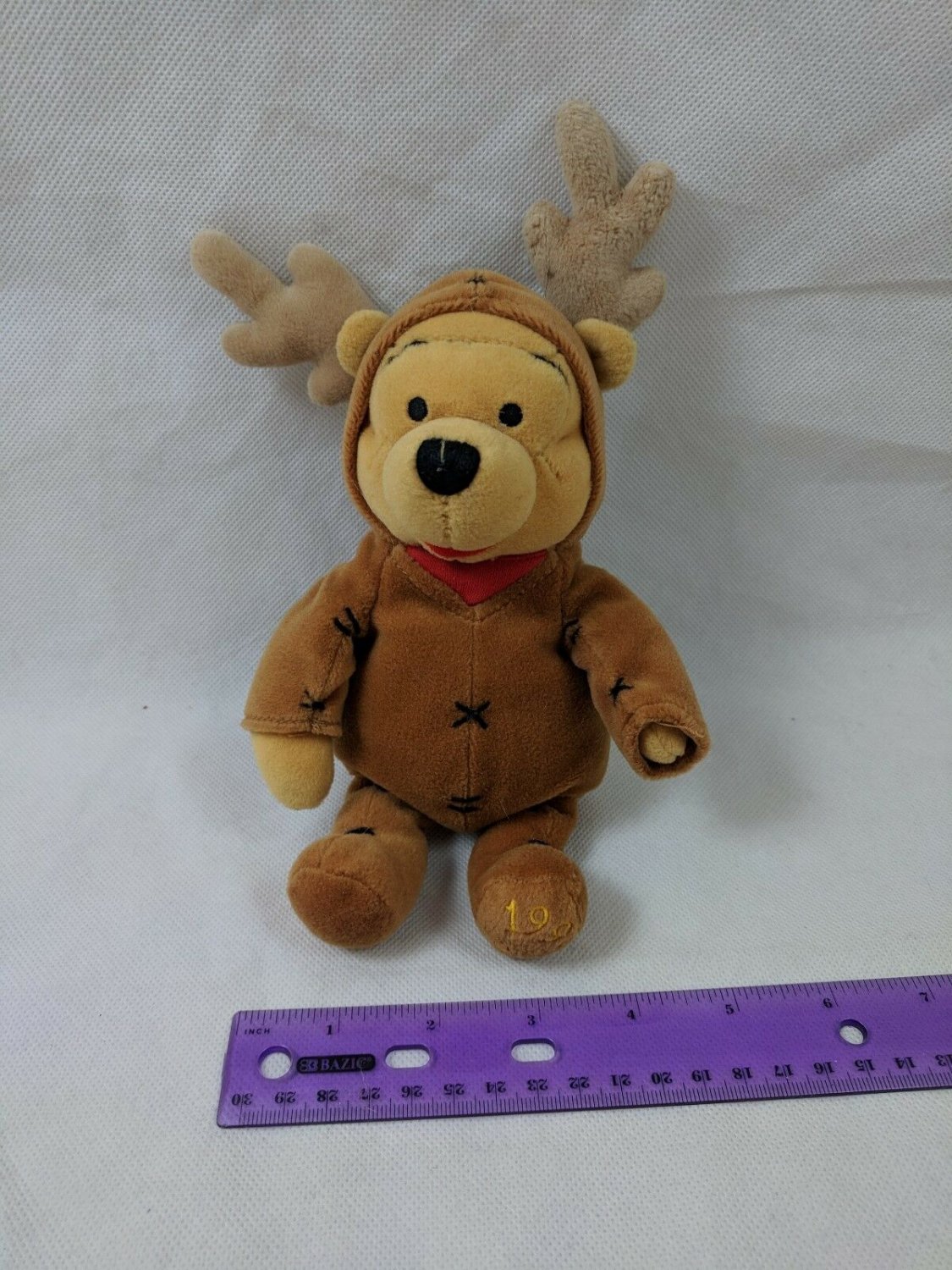 Walt Disney Bean Bag Winnie the Pooh REINDEER 8" Beanie Plush 1999