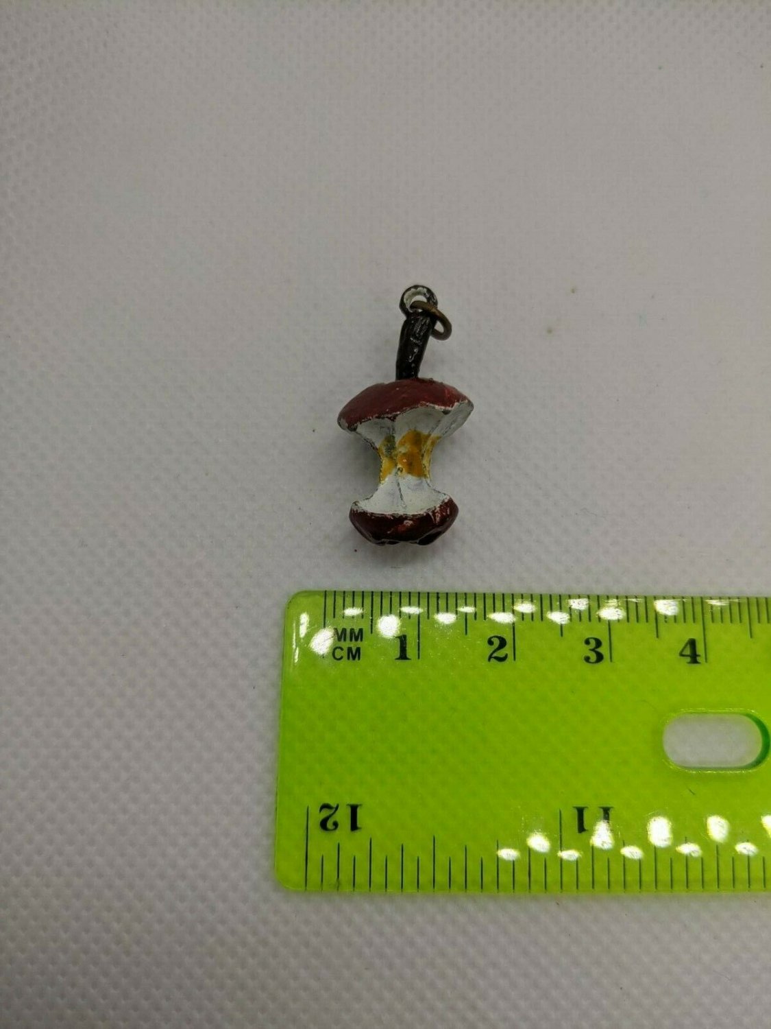VTG Apple Core Charm Pendant Painted Metal