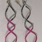 Silver-color & Magenta Dangle Spiral Fashion Earrings Pair