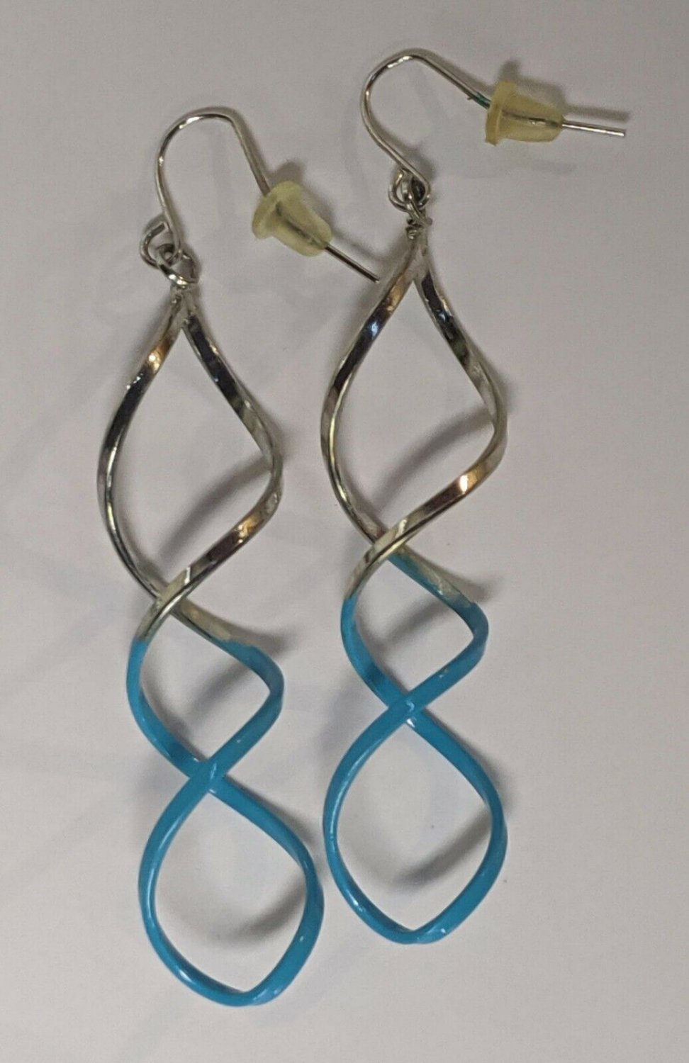 Silver-color & Blue Dangle Spiral Fashion Earrings Pair