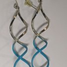 Silver-color & Blue Dangle Spiral Fashion Earrings Pair