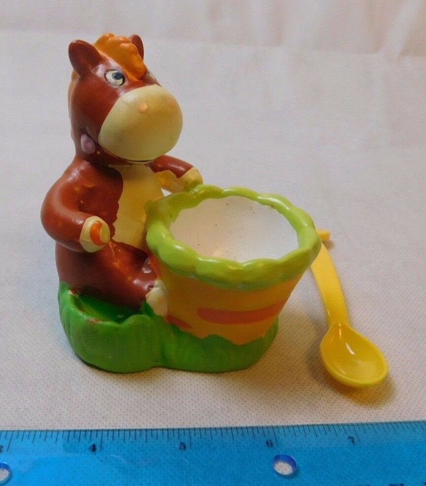 FIZZY CREATION Brown Ceramic Horse Pony Egg Cup w/ Spoon Decorative Knickknack