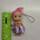 Mini Confused Girl Keychain Doll 3" Tall Pink Hair, Purple Skirt, Yellow Jewel