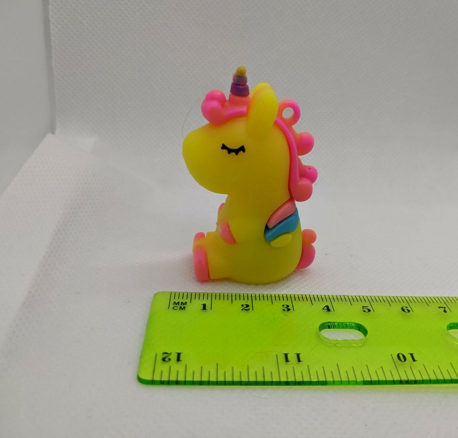 Pegasus Unicorn Pony Rubbery Plastic 2" Mini Figurine, Pendant Charm Yellow/Pink