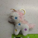 White & Pink Unicorn Pony Plush Keychain 3.5" Long 4" Tall,Stars, Pearl Necklace