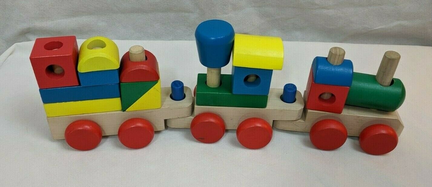 Melissa & Doug Classic Toy Stacking Train Wood Blocks 3 Cars Red/Yellow/Blue