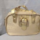 Cream Brocade Gold Trim Makeup Bag & Brush Set Red Lining