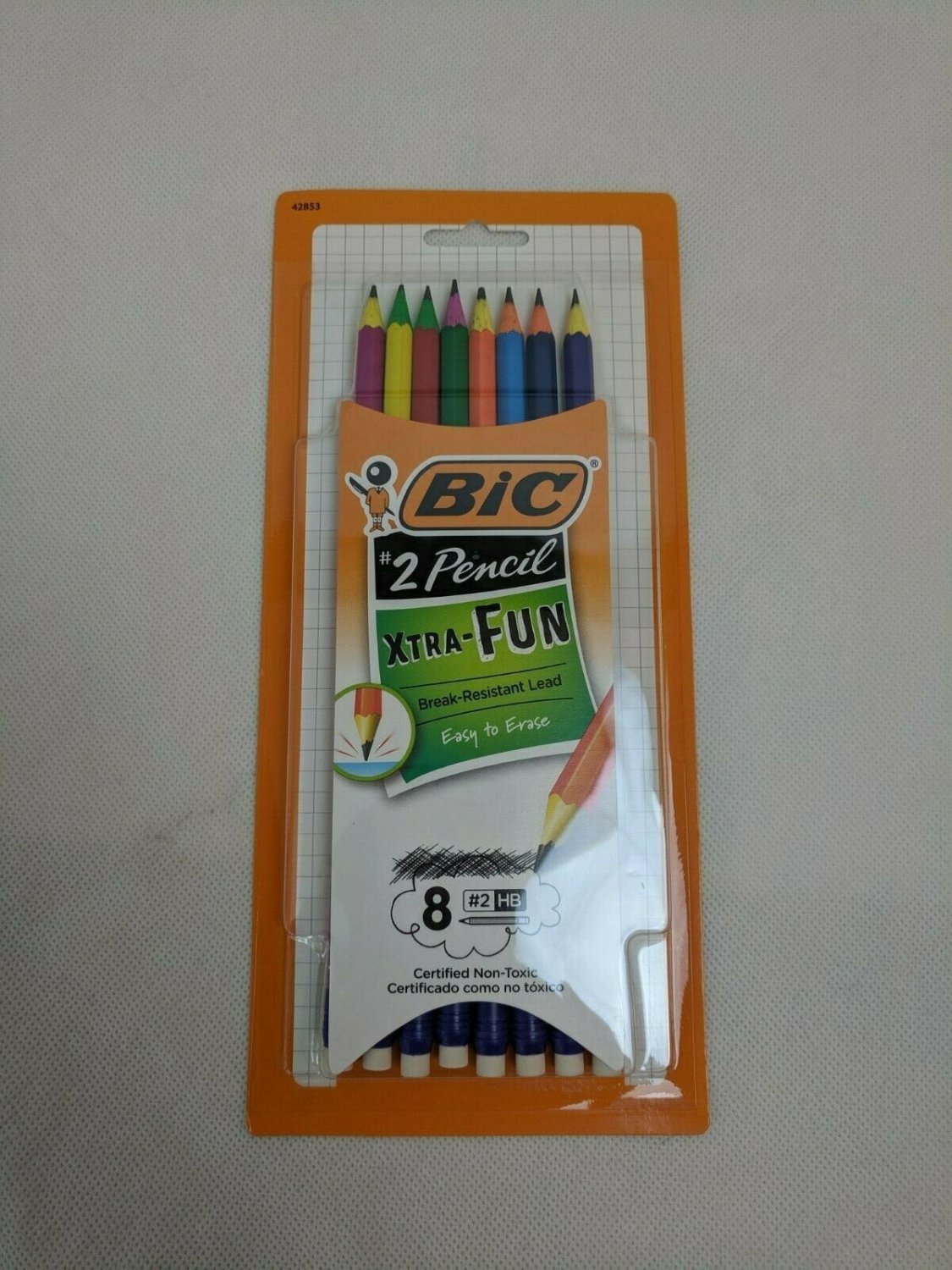 Bic 8-#2 HB Pencil Xtra-Fun Rainbow Colors Break-Resistant Leads