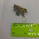 Unicorn Pony Metal Enamel Push-Pin Blue Glitter w/ Rainbow Hair, Dangle Bead