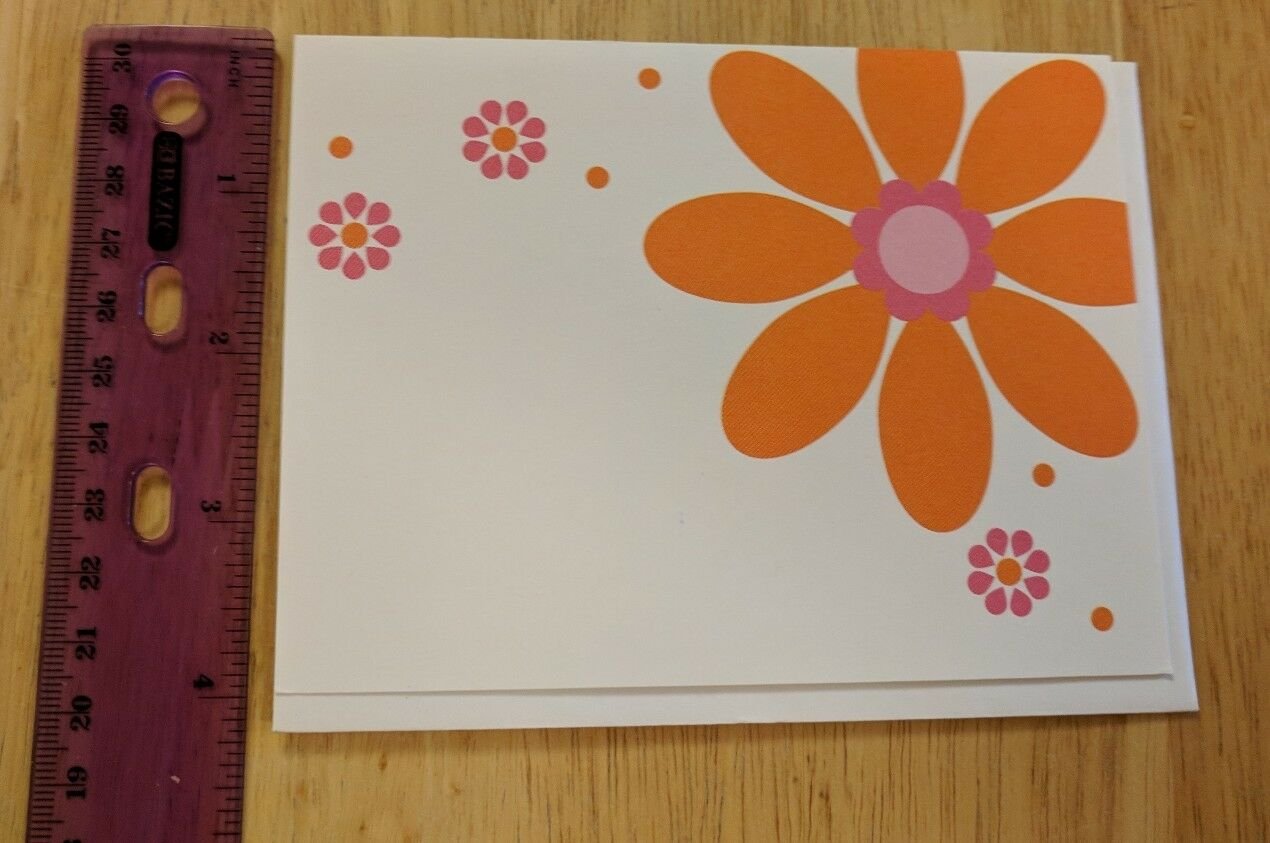 Current Inc Orange & Pink Daisy Flowers on White Blank Note Card Unused