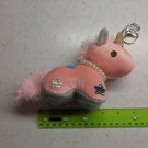 Pink Unicorn Pony Plush Keychain 5" Long, Glitter Stars & Horn, Pearl Necklace