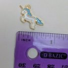 Mini Rearing Unicorn Pony 20mm White/Aqua on Gold Pendant Costume Jewelry