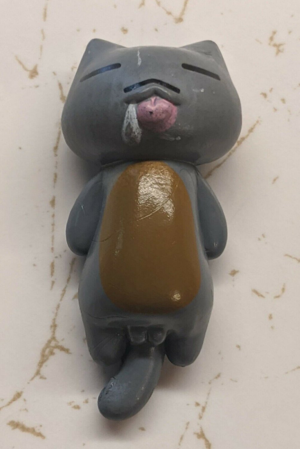 Gray Sleeping Cat on Back Mini Figurine Doll Pet Dollhouse Prop 1.5" Long