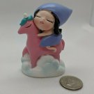 Resin Figurine Cake Topper Girl in Nightcap Riding Pink Unicorn in Clouds 2.5"