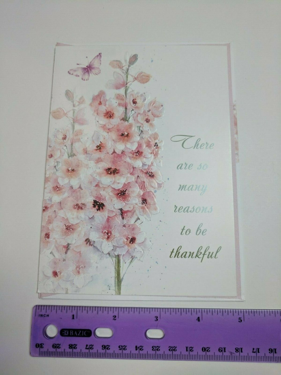 Hope Greeting Card Collection Light Pink Flowers Embossed Reasons to be Thankful
