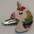 Unicorn Pony Glitter Felt Hair Barrette White/Rainbow 2" Clip, 2 1/4" Tall